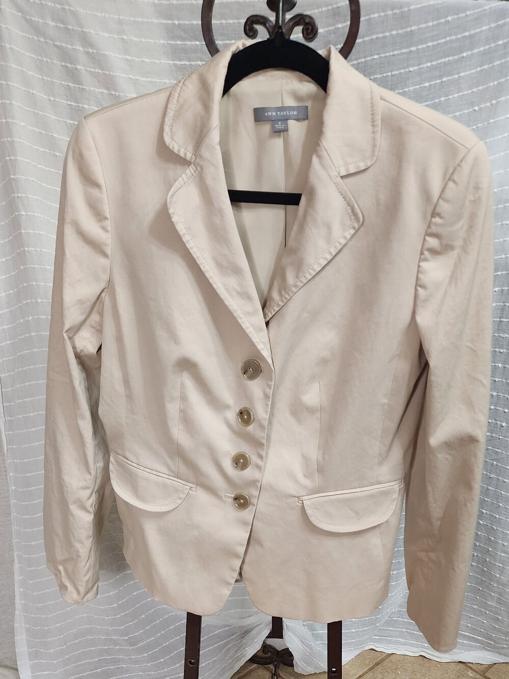 Ann Taylor Light Beige Cotton Blend Single-Breasted Tailored Blazer
